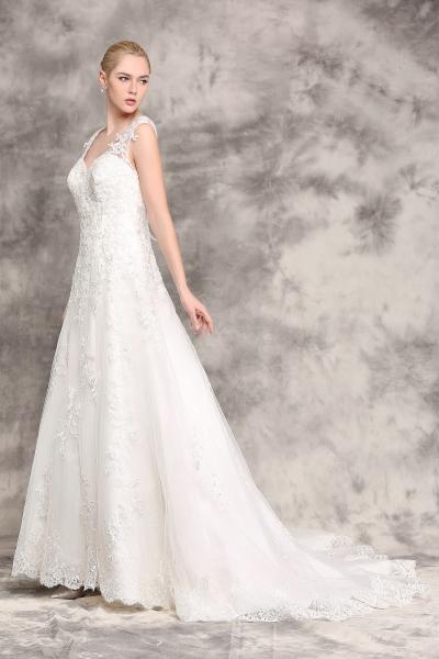 A-Linien-Brautkleid aus Spitze mit Illusion-Rücken Standsamtkleid Ivory