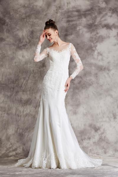 Langärmeliges Fit-and-Flare-Kleid mit Illusion-Back Illusion, Sabrina Ivory