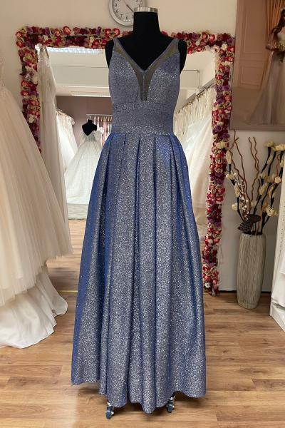 Abendkleid mit hochwertiger Glitzerstoff u. breitem Taillenband