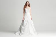 A-Linien-Brautkleid aus Satin mit plissiertem Mieder und Spitze Ivory